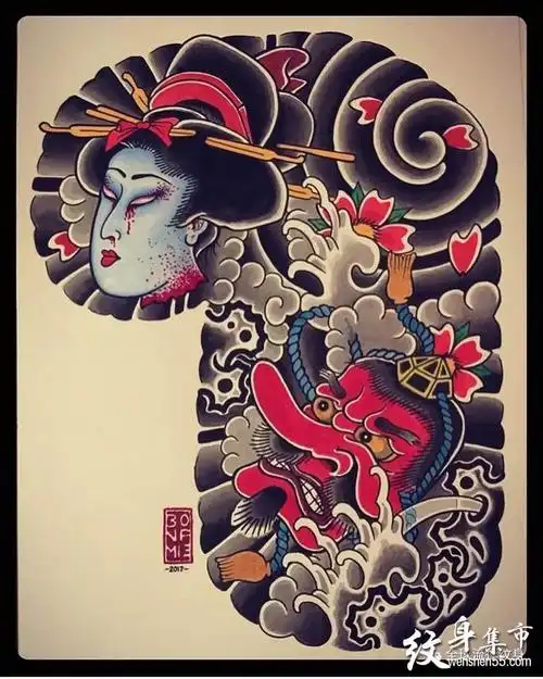 日式半甲纹身,日式半甲纹身手稿,日式半甲纹身手稿图案