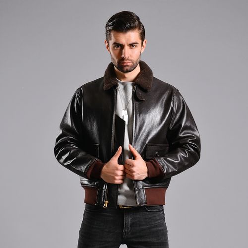 美国进口飞行员真皮夹克g-1 保暖真毛领子皮衣 男款航空飞行服g1