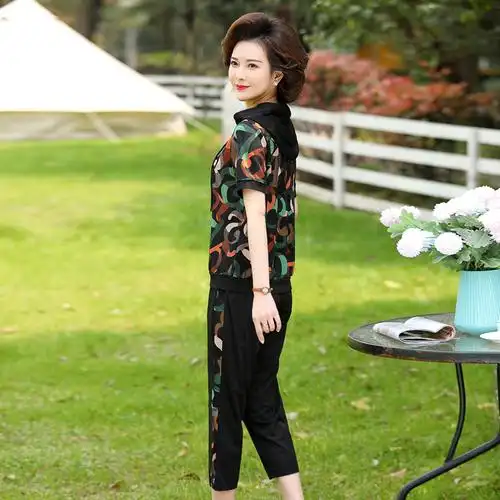 蓝旗blueg女士2020春季中老年妈妈装时尚休闲系列女装2件套装