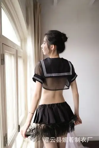 媚若新款跨境制服性感金鱼结学生装透视装情趣内衣角色扮演水手服