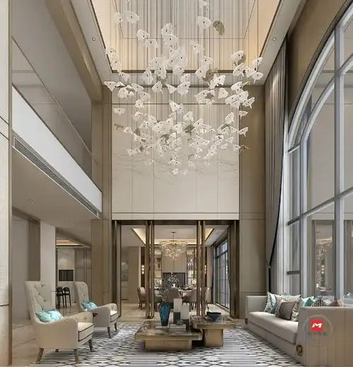 法式别墅装修轻奢客厅与餐厅效果图