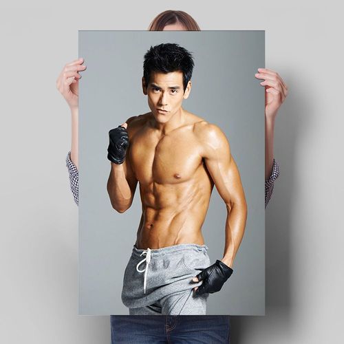 彭于晏肌肉海报健身房人鱼线贴画寝室励志明星挂画卧室床头装饰画