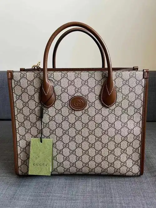 gucci古驰老花logo托特包双glogo帆布