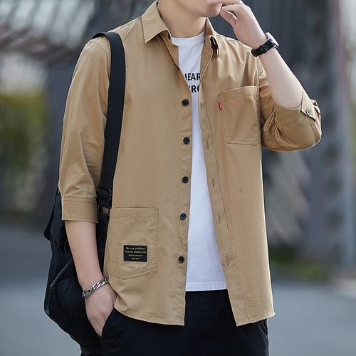 唐··狮联名款22夏季新款男士工装长袖衬衫休闲宽松版免烫商务外套