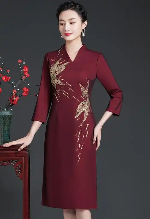 柳郡婚礼妈妈装秋冬款结婚礼礼服加肥加大码高端连衣裙高贵加绒喜婆婆