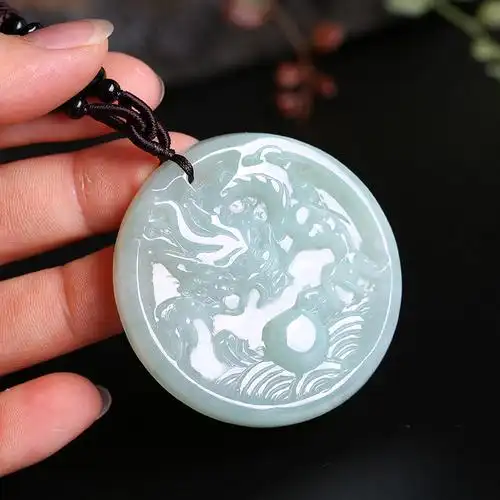 印象眸翡翠龙牌吊坠男款飘绿翡翠玉石圆形挂件附送证书