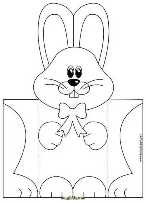 立体手工纸模图片下载卡通立体戴着蝴蝶结的兔子手工图纸下载