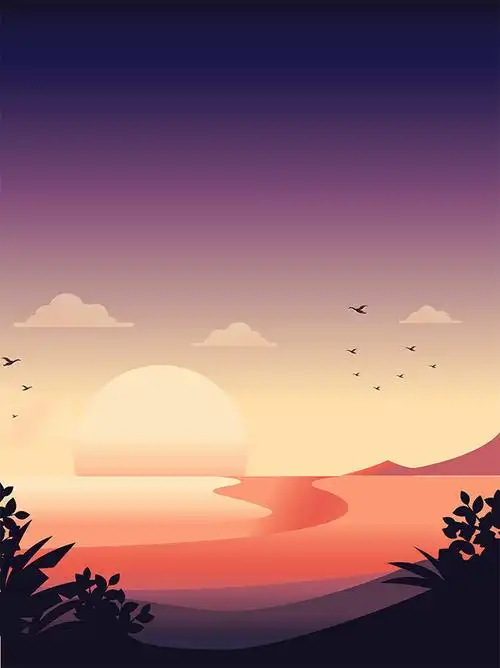 夕阳渐变唯美风景插画素材