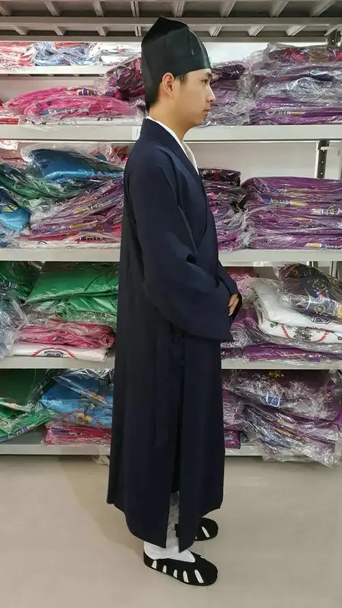 道家用品道装道士服装斜襟长褂道教长袍道袍道服道士服练功服 藏青色