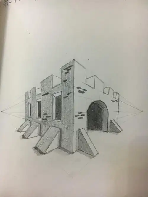 两点透视画城堡