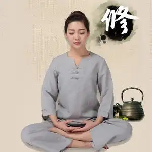 棉麻素衣蝉服女中国风打坐拜佛居士服复古禅意中式盘扣茶人服女夏