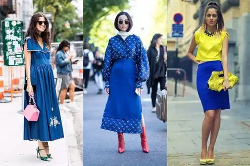 比如一款粉色的包包,红色的鞋子等,搭配起来更加轻松,而且让宝蓝色不