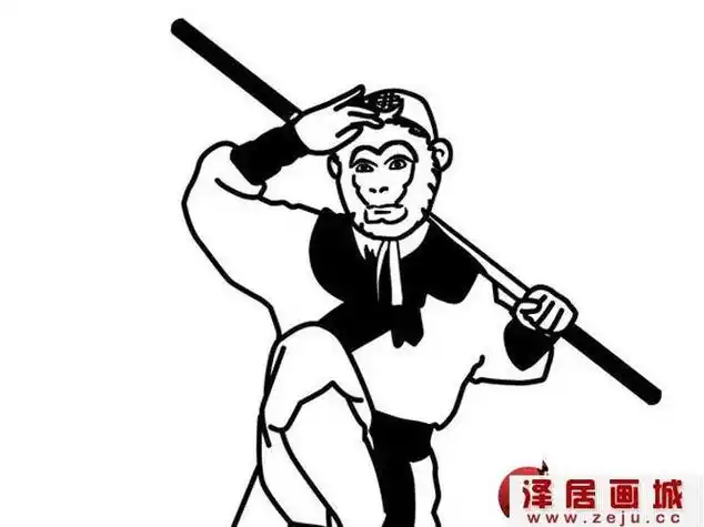 孙悟空黑白线描简笔画可爱简笔画孙猴子