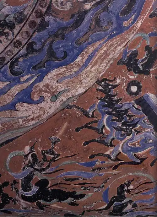 原创敦煌石窟隋401窟壁画东王公西王母出行飞天异禽藻井高清大图