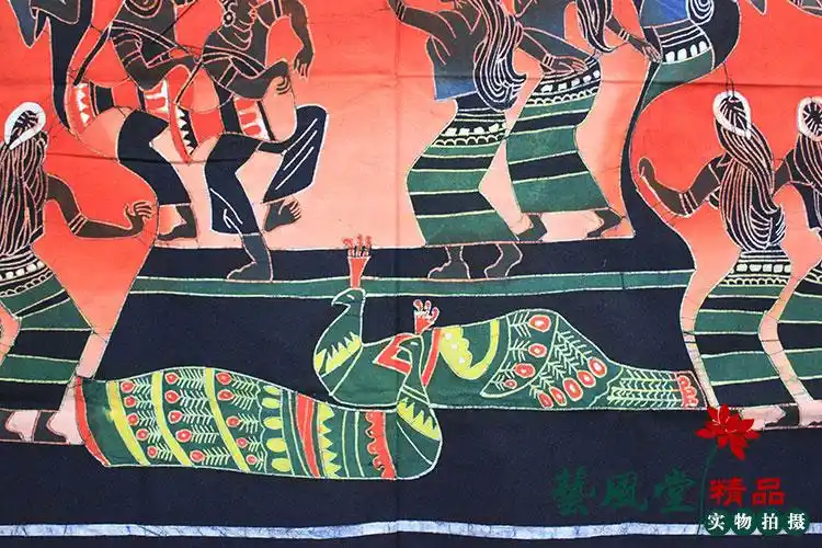 佤族欢歌云南风情特色装饰画手工蜡染火把节餐厅苗族蜡染