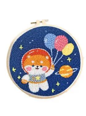 戳戳绣毛线手工diy材料包卡通太空房间装饰画送闺蜜戳针墩布绣