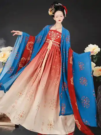 欧霖晟 唐代汉服女红色唐朝服饰裙全套贵妃服装中国风古装飘逸唐代