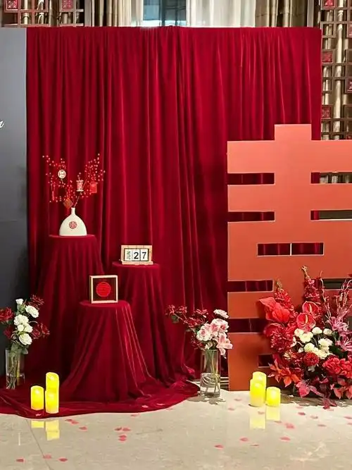 婚庆金丝绒布料布幔订婚宴布置大红酒红色绒布婚礼现场装饰纱幔