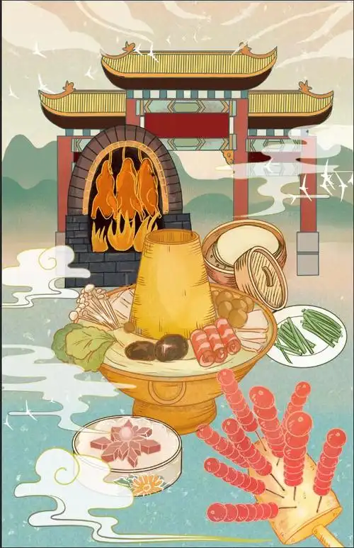 美食国风插画