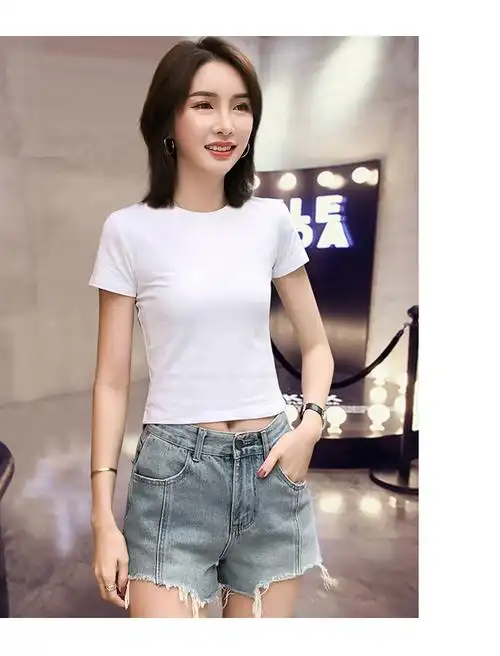 高腰漏肚脐紧身露脐上衣修身体恤t× 两件装自由搭配拍下联系客服备注