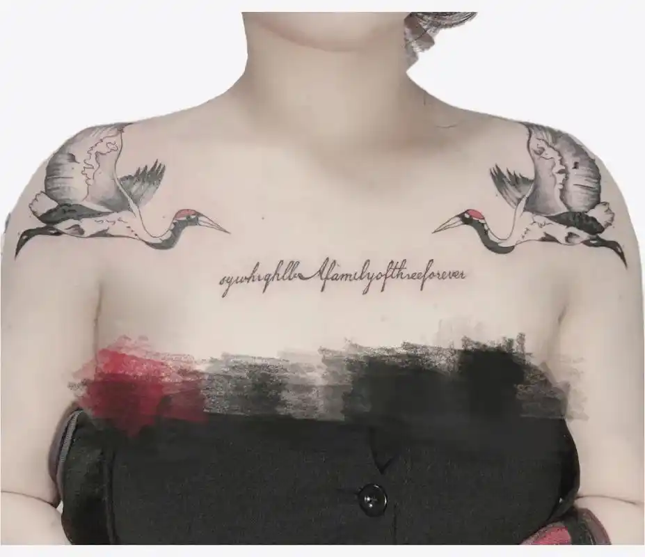 赫章针途刺青#锁骨纹身#图文作品——锁骨仙鹤 - 抖音