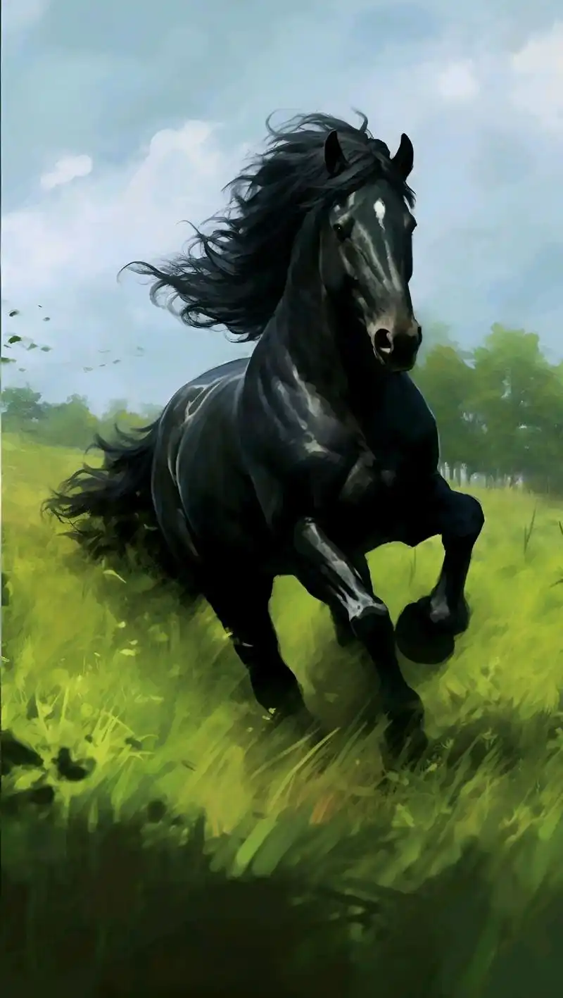 黑色骏马.#骏马奔腾 #带你走进画里 #原创作品 @92抖音 - 抖音