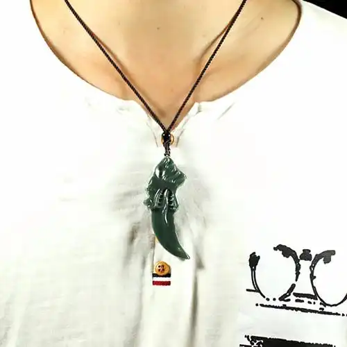 和田玉狼牙男生项链玉男士吊坠玉坠玉石挂件霸气个性潮人饰品玉佩