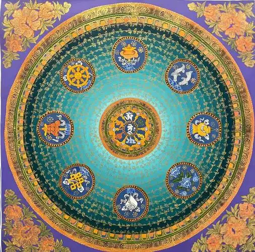 尼泊尔玄关镇挂画唐卡西藏手工手绘文坛八吉祥真言藏族唐卡