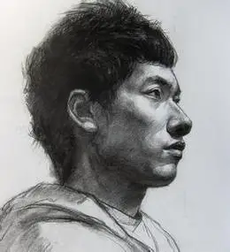 戴帽子男青年素描头像四分之三