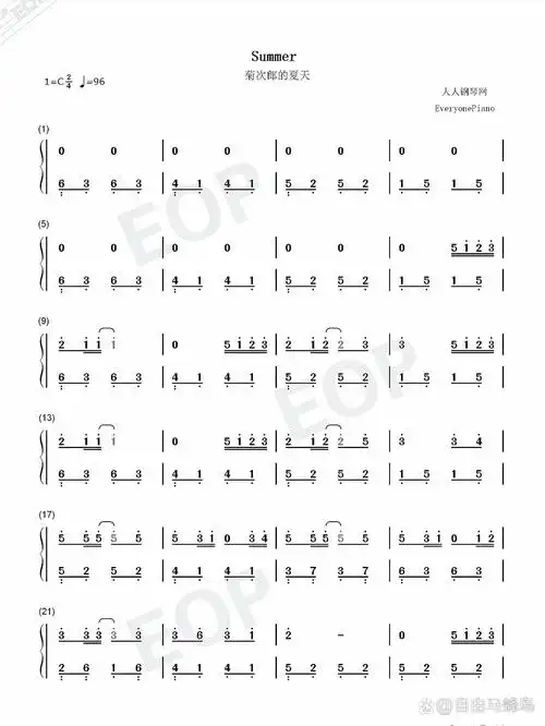 《菊次郎的夏天》c大调版钢琴简谱分享