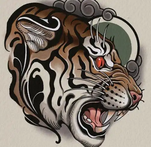 虎头纹身稿黑豹郑州纹身
