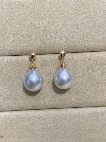 维纳斯等级水滴澳白耳坠18k金梨形海水珍珠耳环简洁时尚百搭耳饰