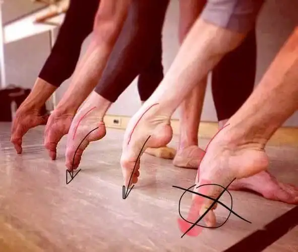 芭蕾绷脚尖弯脚背的时候,脚趾是伸长,还是用力往下勾?