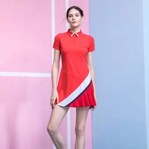 斐乐fila red line系列 女款运动简约时尚潮流运动网球裙 红色 xl