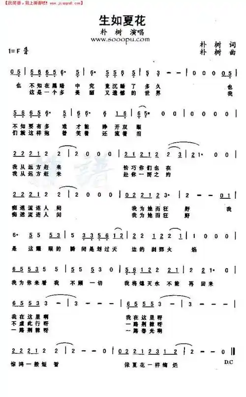 生如夏花简谱