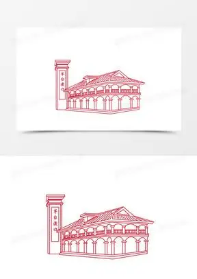 手绘矢量红色线稿遵义会议会址素材