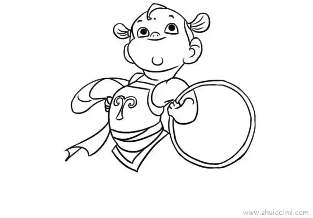 1,先画出哪吒的头部,以及头发和五官.