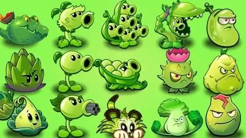 pvz2植物大战僵尸:豌豆射手,激光豆,导向蓟大战雪人僵尸