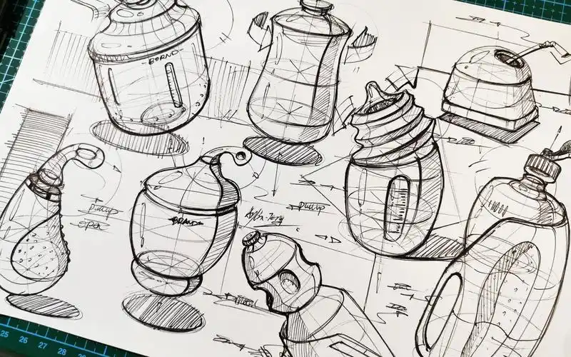 【产品设计手绘】十分钟看圆珠笔画瓶瓶罐罐,造型发散