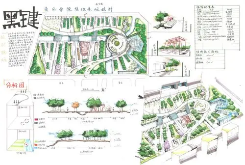 校园绿地设计手绘作品28张-景观快题设计-筑龙园林景观论坛