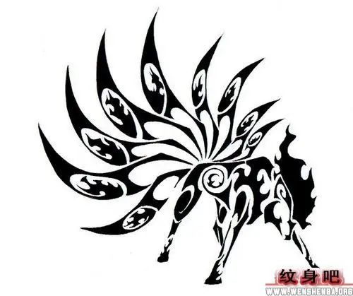 超酷的图腾九尾狐纹身图片