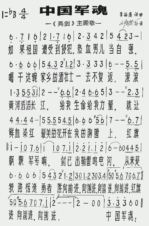 中国军魂_歌谱简谱_哆来咪123曲谱网