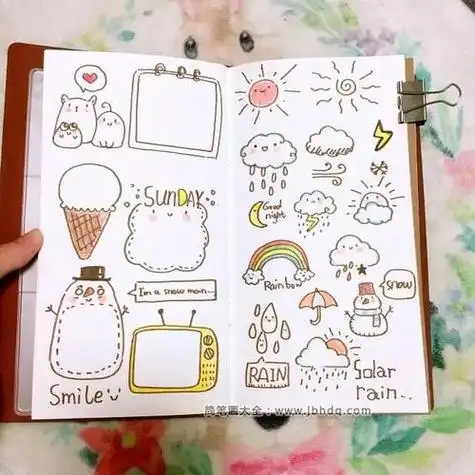 一组可爱的彩色卡通手帐素材手帐素材-简笔画大全