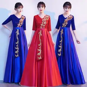 合唱服女长裙大合唱团演出服装成人爱国诗歌朗诵演出服主持指挥服