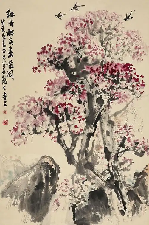 0211 红杏枝头春意闹 立轴 设色纸本