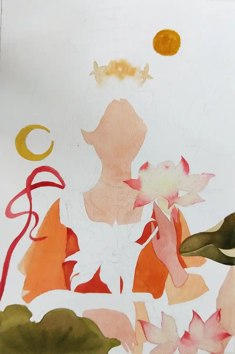 手绘彩绘水彩敦煌飞天图私人订制