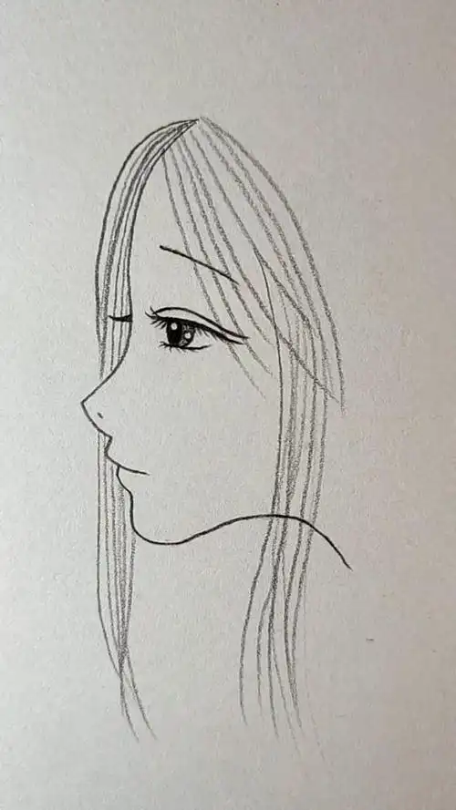 简画长发侧脸漂亮的女孩!