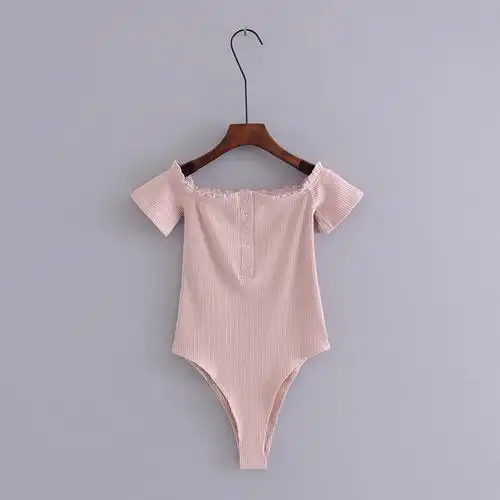 厂家直销18新款欧美性感修身弹力一字领前开扣短袖连体衣女演出服