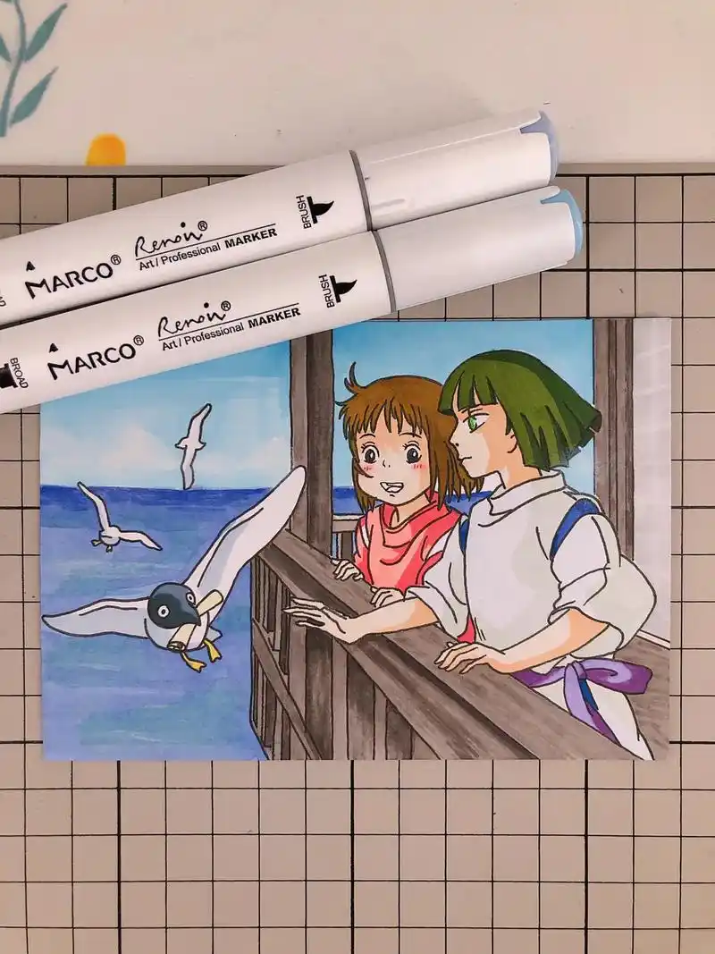 第266幅|千与千寻马克笔手绘,卡通画.不管前方的路有多苦, - 抖音