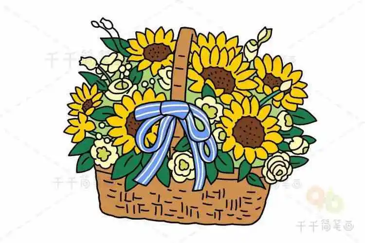 漂亮的花篮涂色简笔画